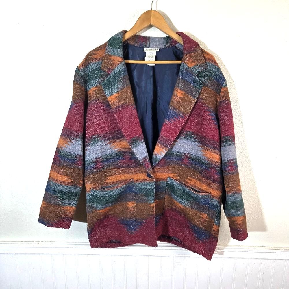 Vintage Anchor Blue Southwestern Blazer Women Large Y2K Aztec Western Jacket